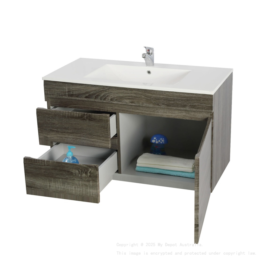 750mm Dark Grey MDF Bathroom Vanity Left Drawers Wall Hung Cabinet Only