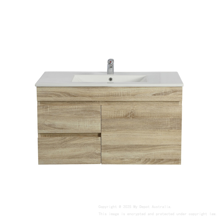 750mm White Oak MDF Bathroom Floating Vanity Left Drawers 1 Door Wall Hung Cabinet Only