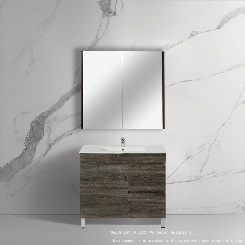 750mm Dark Grey MDF Bathroom Vanity Right Drawers Free Standing Cabinet Only