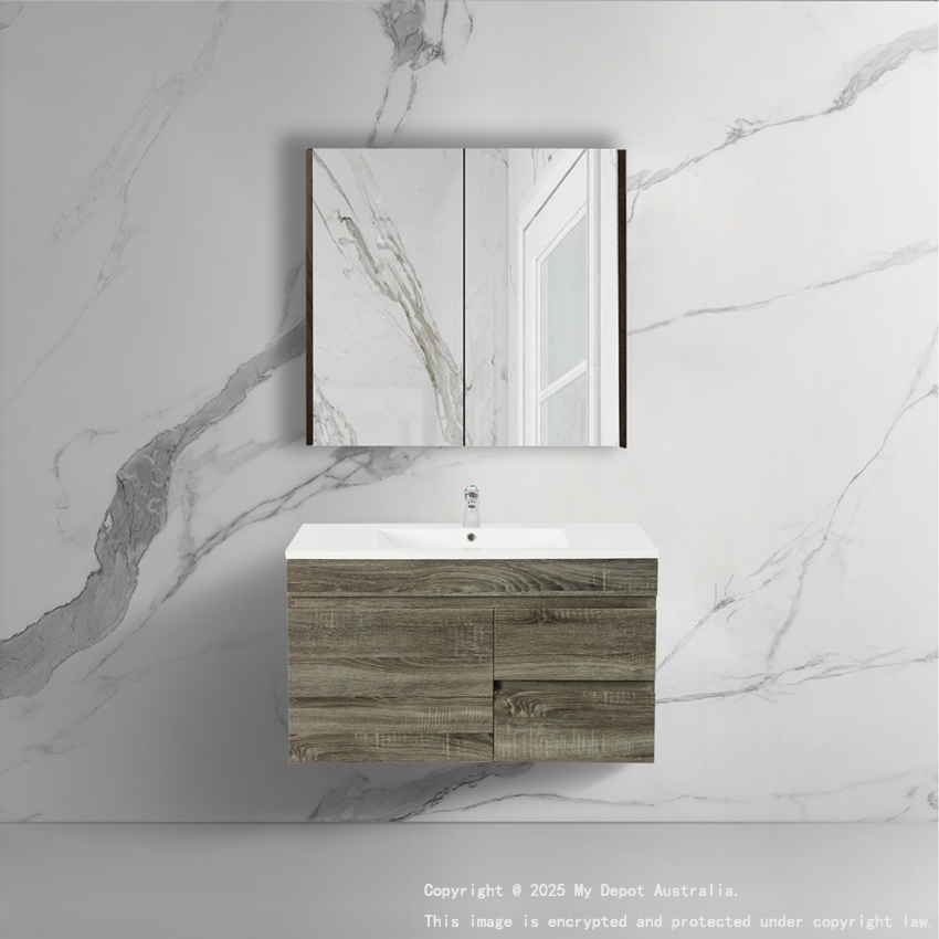 750mm Dark Grey MDF Bathroom Vanity Right Drawers Wall Hung Cabinet Only