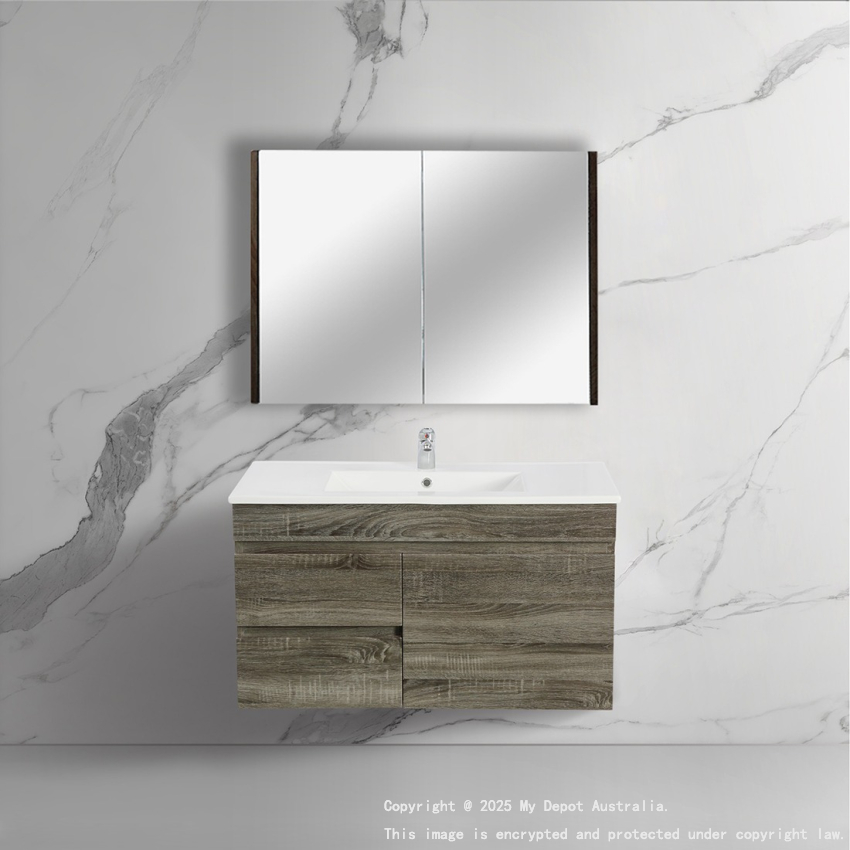 900mm Dark Grey MDF Bathroom Vanity Left Drawers Wall Hung Cabinet Only