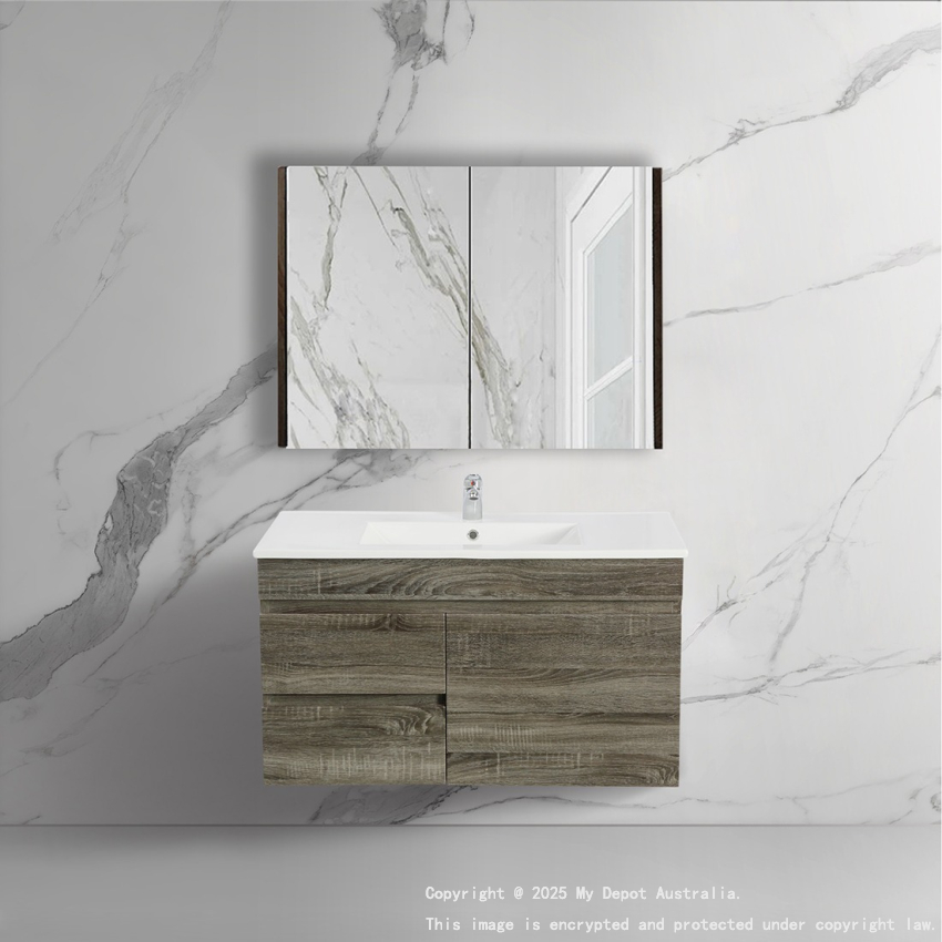 900mm Dark Grey MDF Bathroom Vanity Left Drawers Wall Hung Cabinet Only