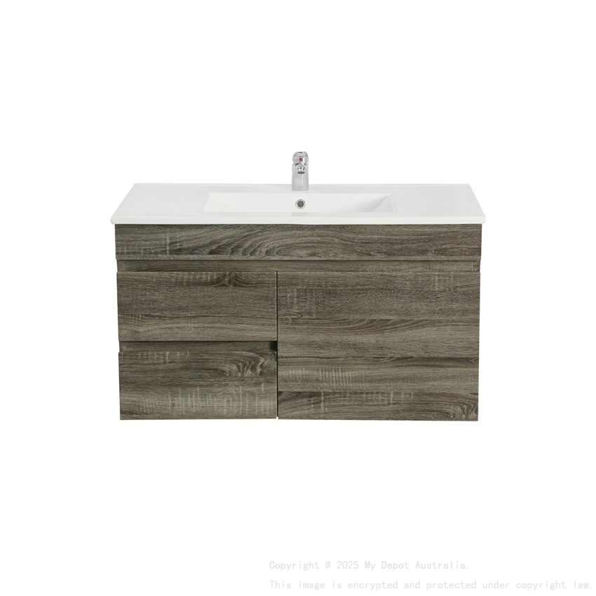 900mm Dark Grey MDF Bathroom Vanity Left Drawers Wall Hung Cabinet Only