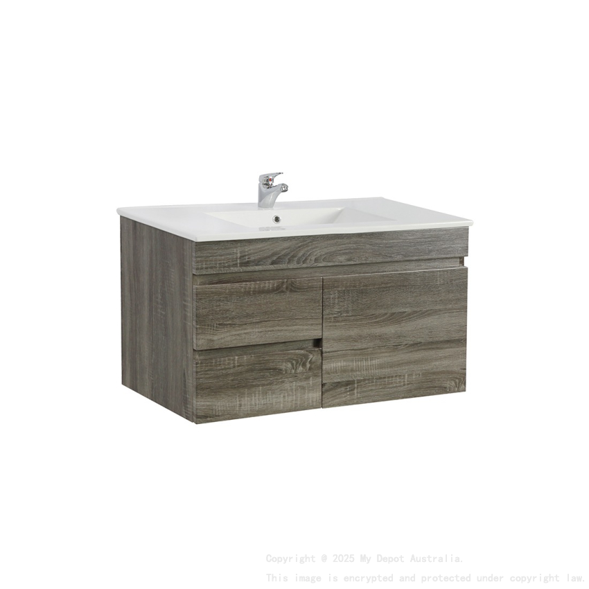 900mm Dark Grey MDF Bathroom Vanity Left Drawers Wall Hung Cabinet Only