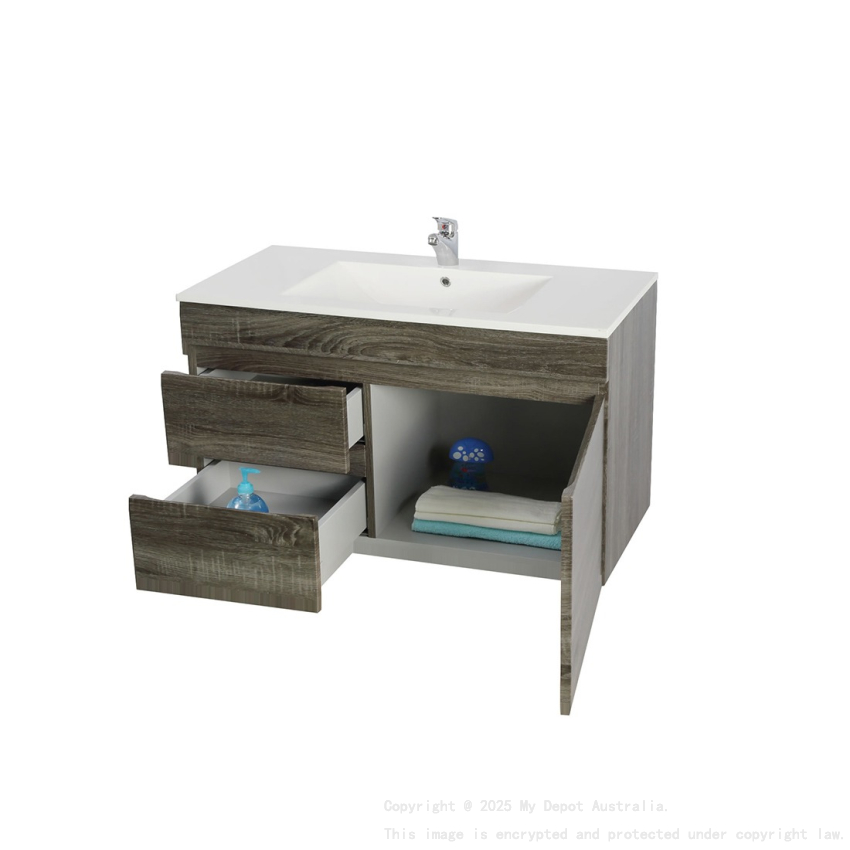 900mm Dark Grey MDF Bathroom Vanity Left Drawers Wall Hung Cabinet Only