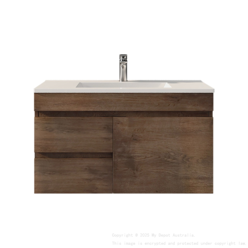 900mm Dark Oak MDF Bathroom Vanity Left Drawers Wall Hung Cabinet Only