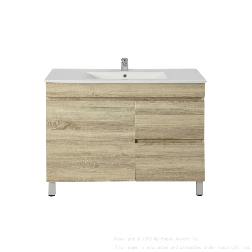 900mm White Oak MDF Bathroom Vanity Right Drawers Free Standing Cabinet Only