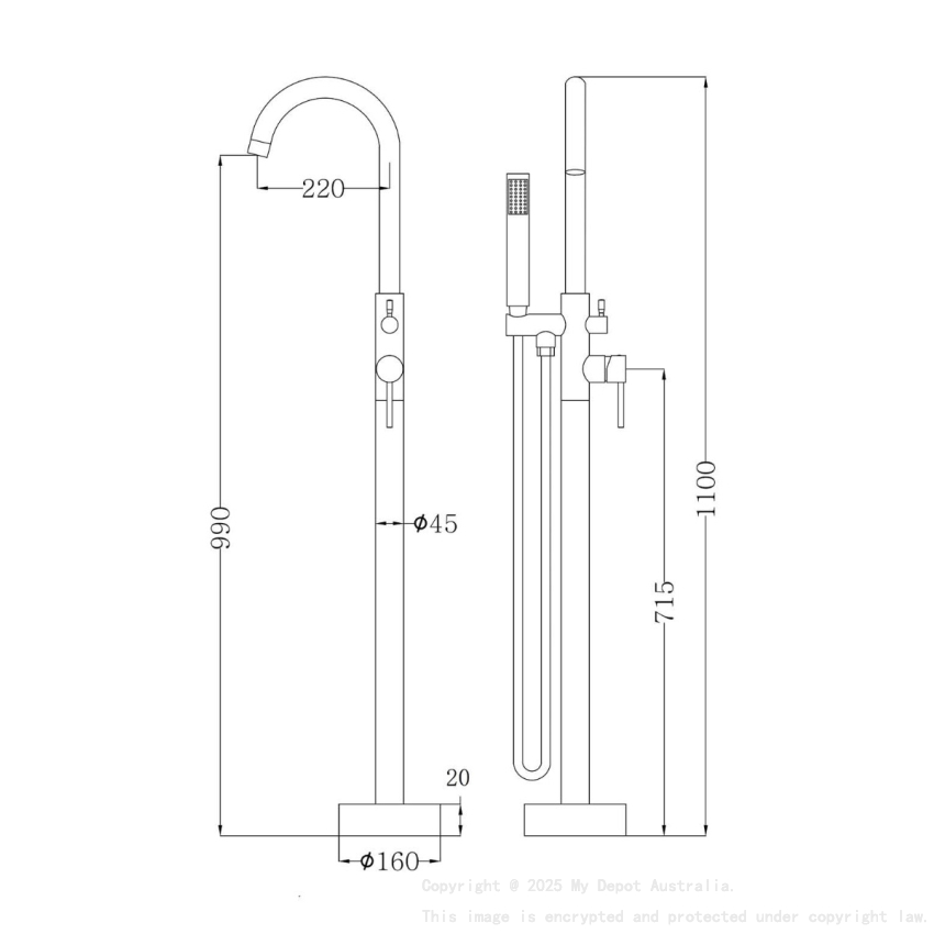 Otus Free Standing bath mixer with hand shower Gun Metal