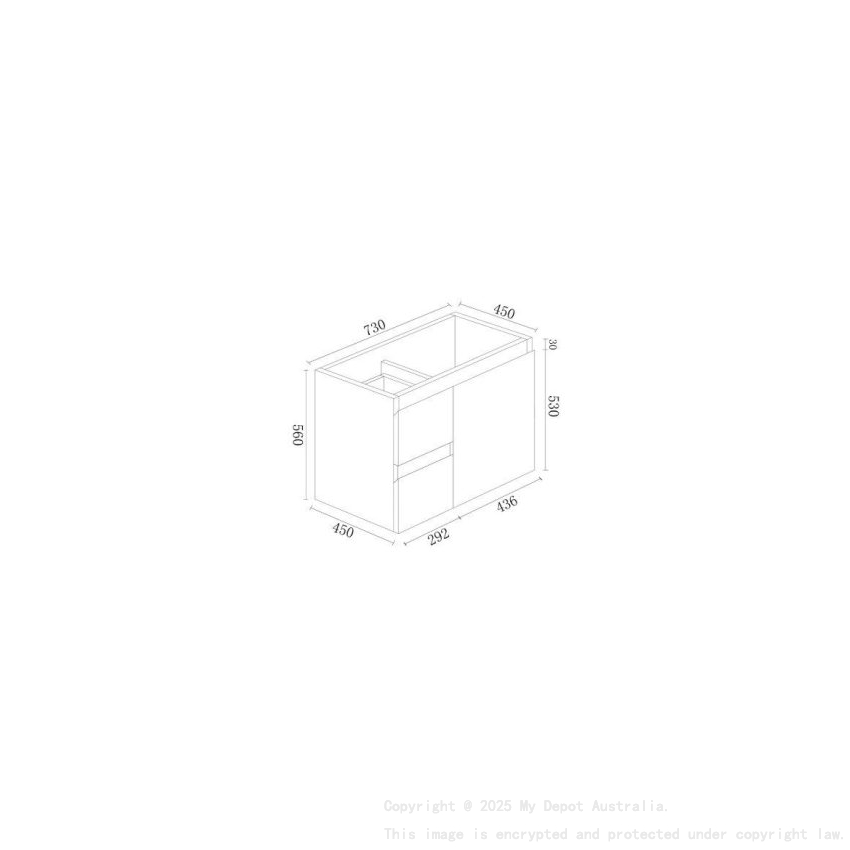 750*450*560mm Wall Hung Gloss White Vanity Cabinet Only Two Left Drawer