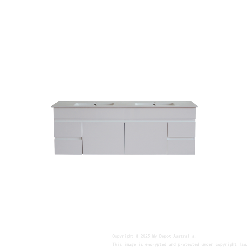 1500*450*560mm Wall Hung Gloss White PVC Vanity With Ceramic Top Cabinet Only