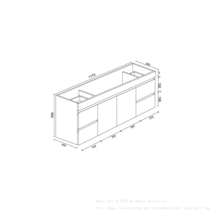 1200*450*560mm Wall Hung Gloss White PVC Cabinet Only