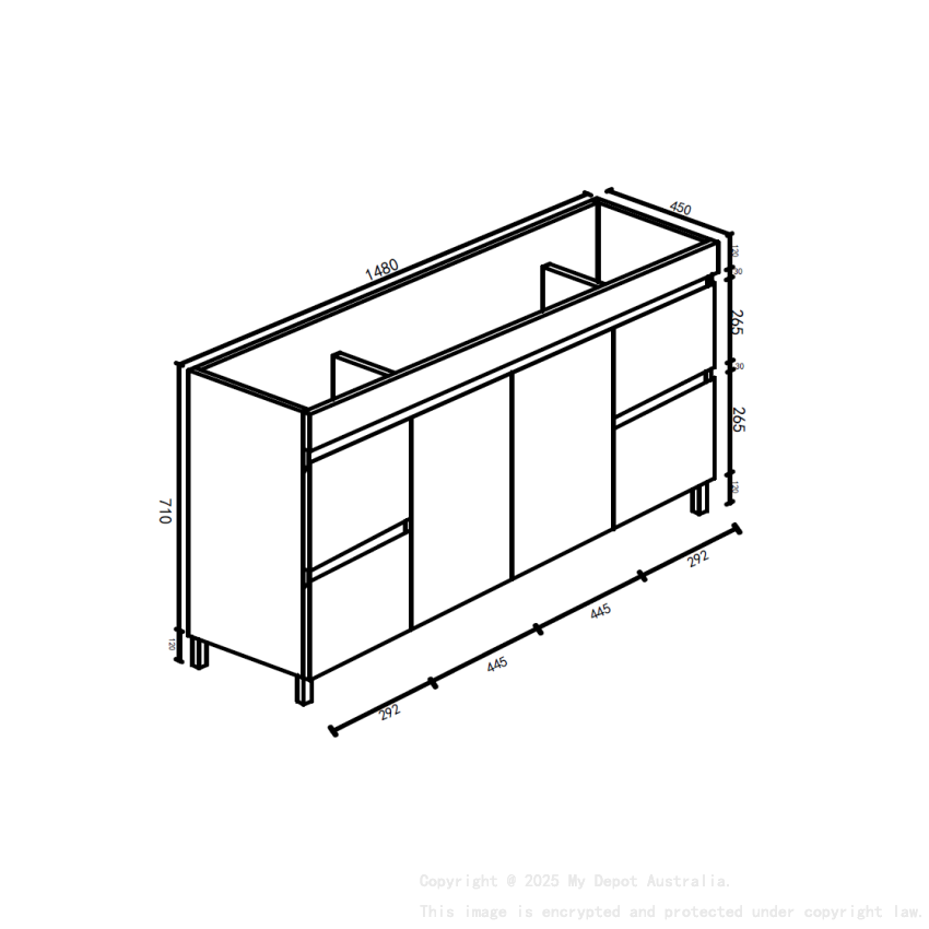 1500*450*710mm Free stangding Gloss White PVC Vanity Cabinet Only