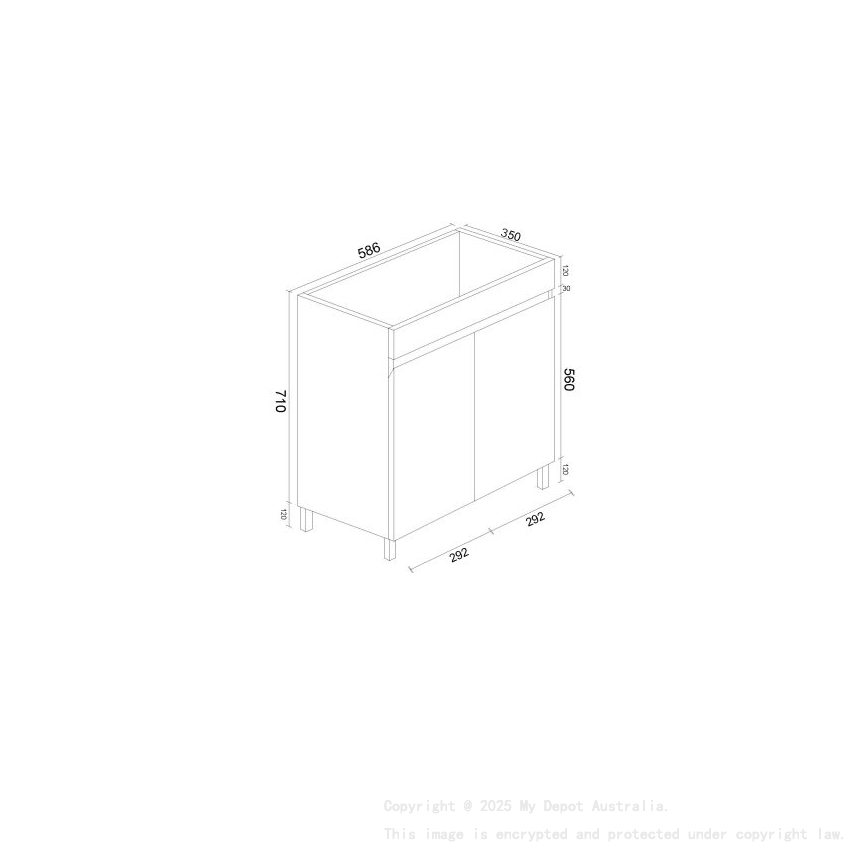 600*350*710mm Freestangding Gloss White Slim PVC Cabinet Only