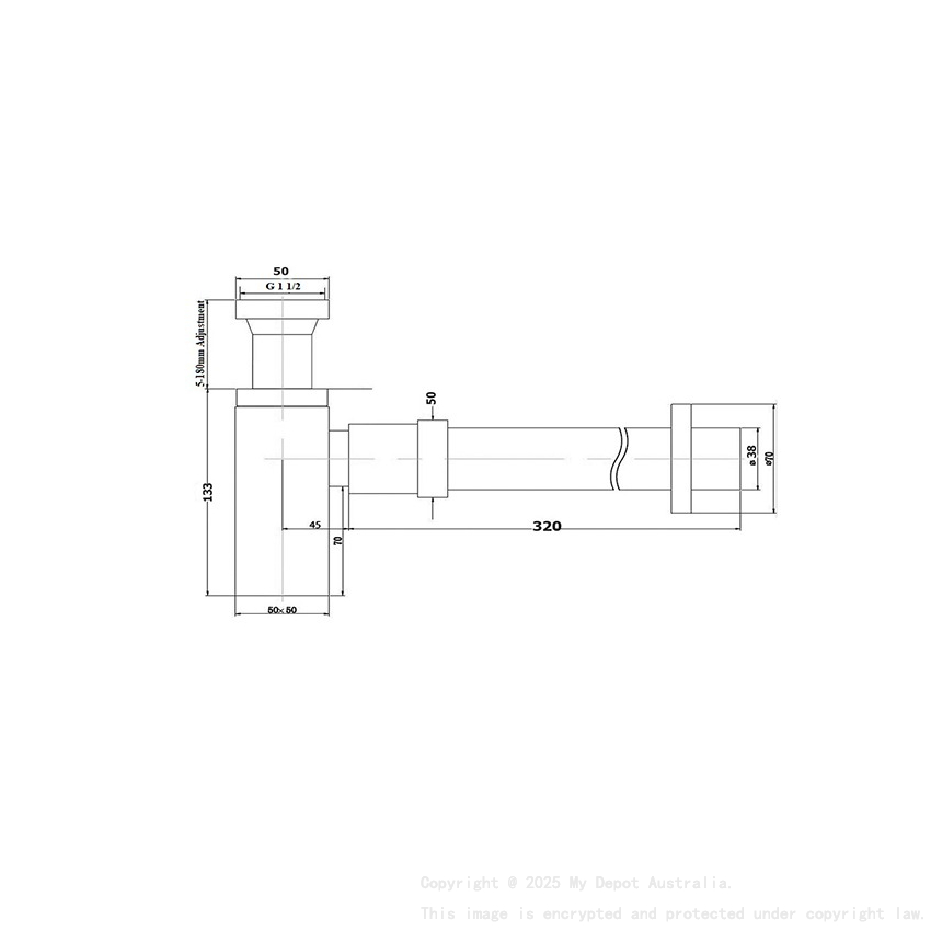 Rund Brass Bottle Trap Brushed Nickel