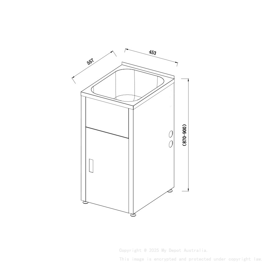 455W X560Dx870Hmm 36 Litre Compact Laundry Tub&Cabinet