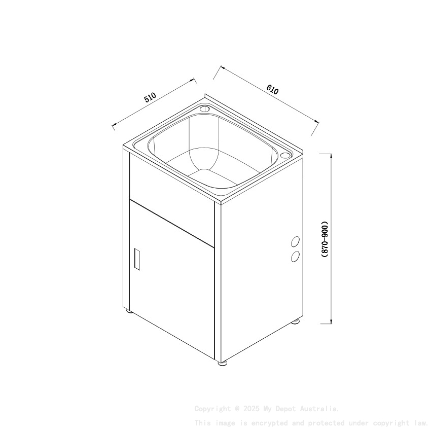 610Wx510Dx870Hmm 45 Litre Laundry Tub&Cabinet