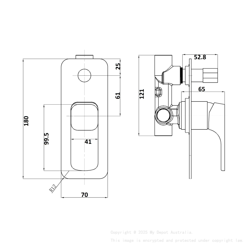 Kompakt Eckig Divertor Brushed Nickel Mixer