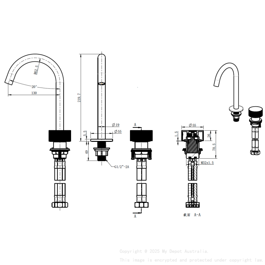 Qi Rund Progressive Rund Basin Set Brushed Nickel