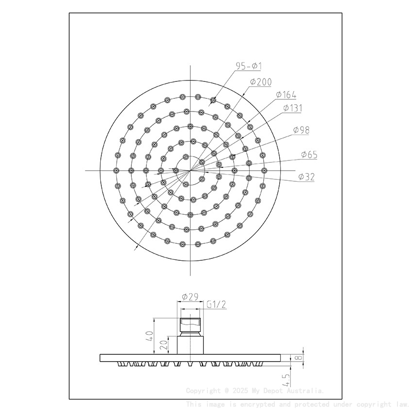 Round Rain Shower Head 200mm Chrome