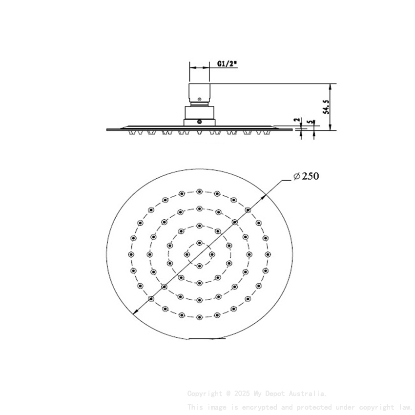 Round Rain Shower Head 250mm Brushed Nickel