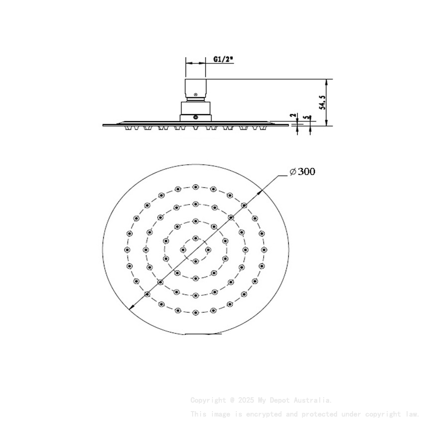 Round Rain Shower Head 300mm Chrome