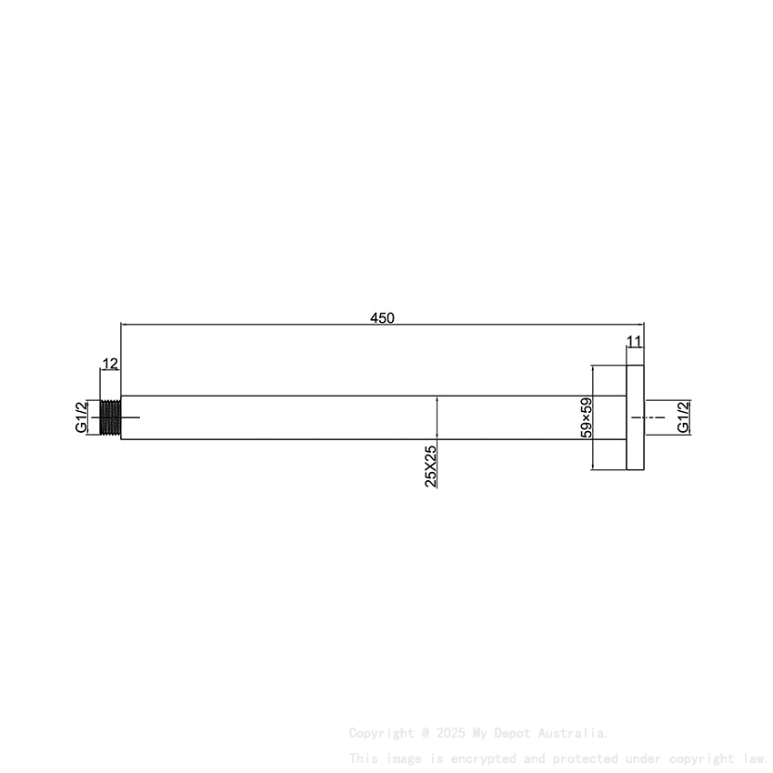 Round Ceiling Shower Arm 450mm Matte Black
