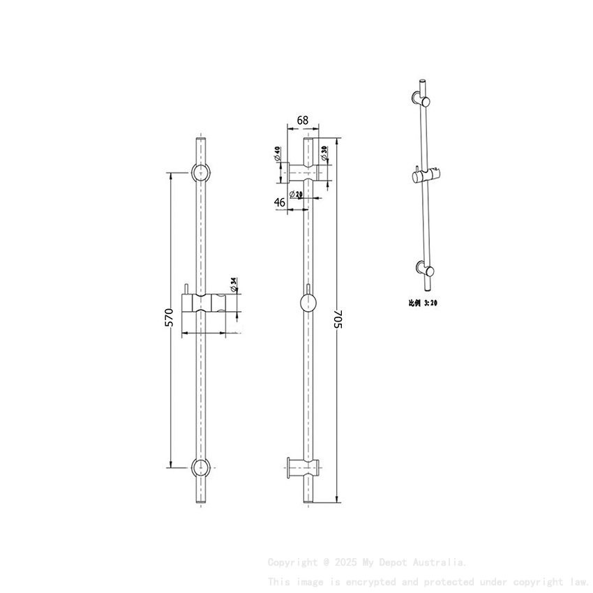 Rund Brass Chrome Sliding Rail With 3 Spray Function Hand Shower Head