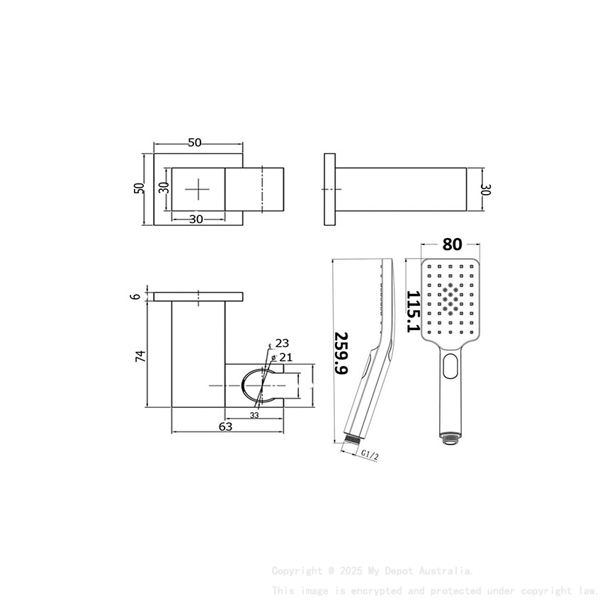 Eckig Brushed Bronze 3 Spray Hand Shower On Bracket