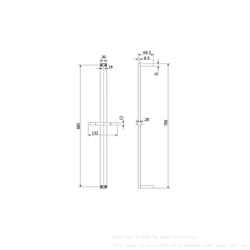 Eckig Brass Chrome Sliding Rail Shower 3 Spray Function Hand Shower Head