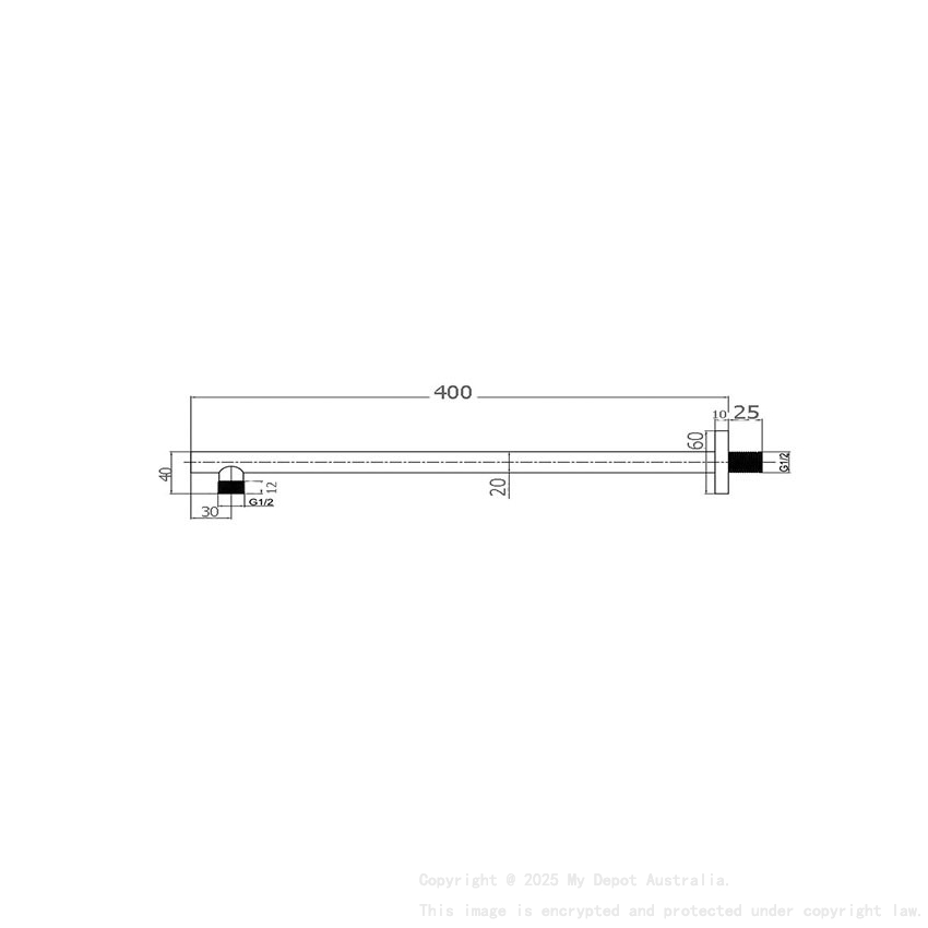Square Shower Arm 400mm Chrome