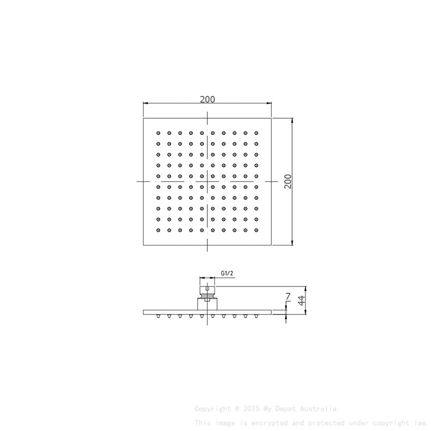 Square Rain Shower Head 200mm Matte Black