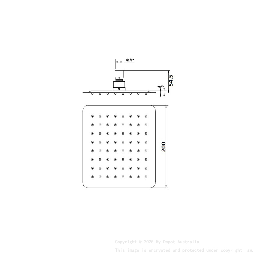 Square Rain Shower Head 200mm Chrome