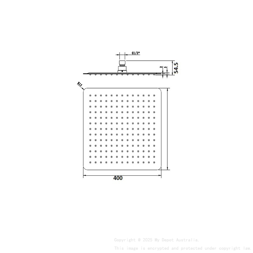 Square Rain Shower Head 400mm Chrome