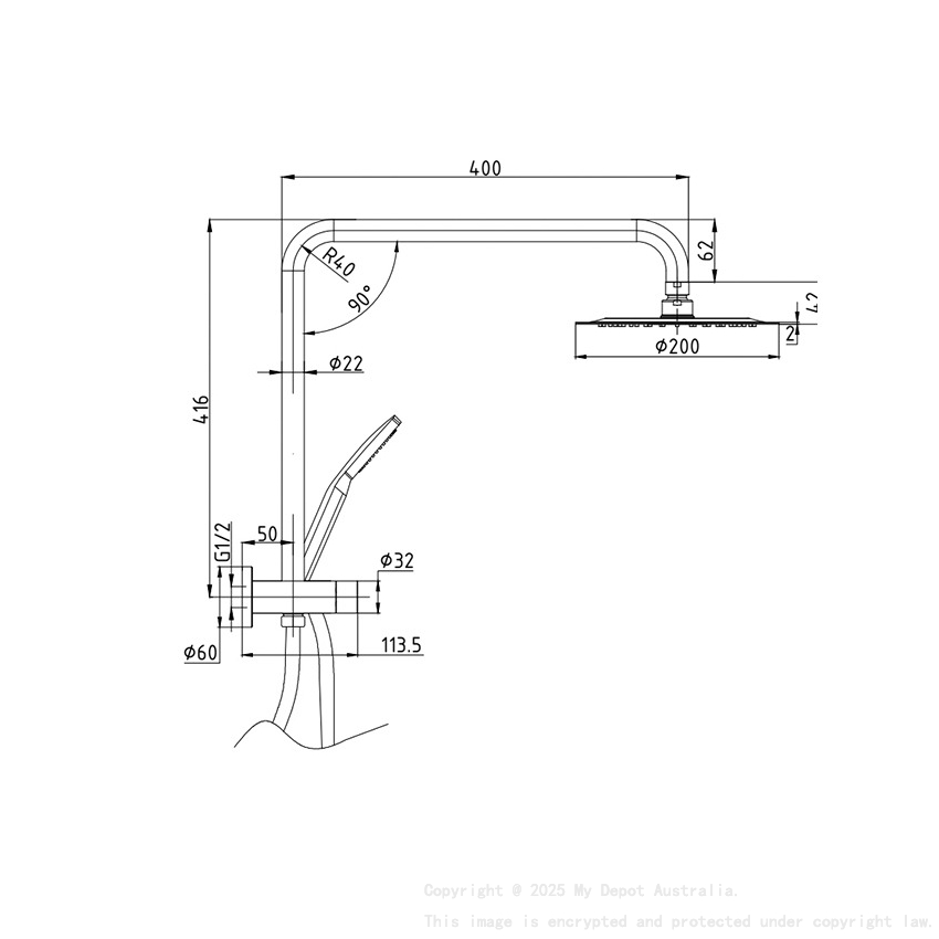 Rund Brass Matte Black 3 Spray Function Hand Shower And Overhead Rain Shower Half Rail