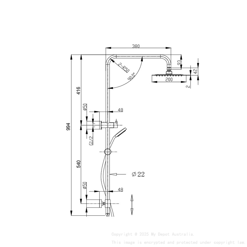 Rund Brushed Bronze Sliding Rail With 3 Spray Function Hand Shower