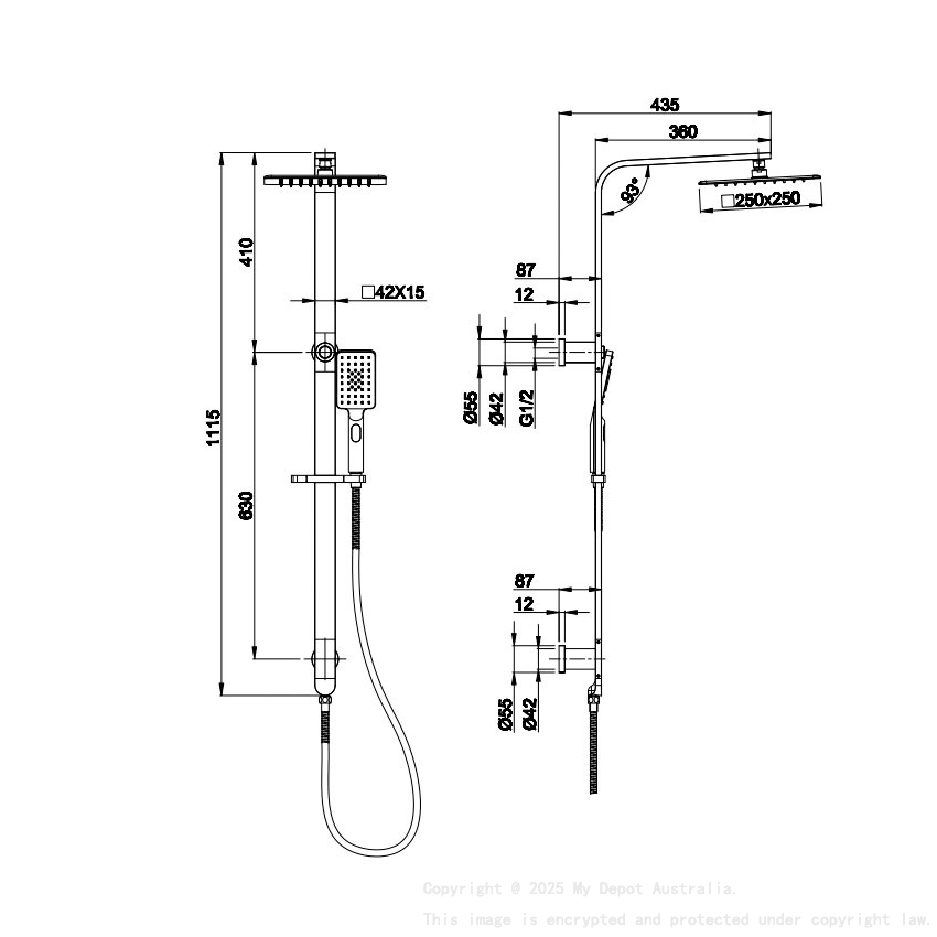 Luxus Chrome Sliding Railwith 3 Spray Function Hand Shower