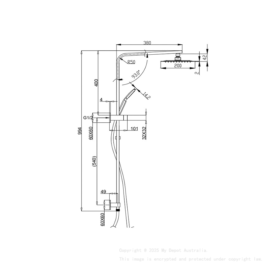 Eckig Chrome Sliding Rail With 3 Spray Function Hand Shower