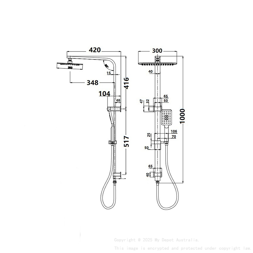 Kasten Matte Black Sliding Rail With 3 Spray Function Hand Shower