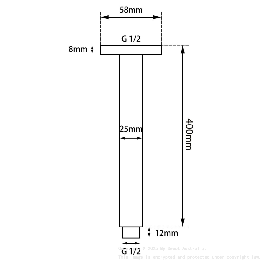 Square Brushed Nickel Ceiling Shower Arm 400mm