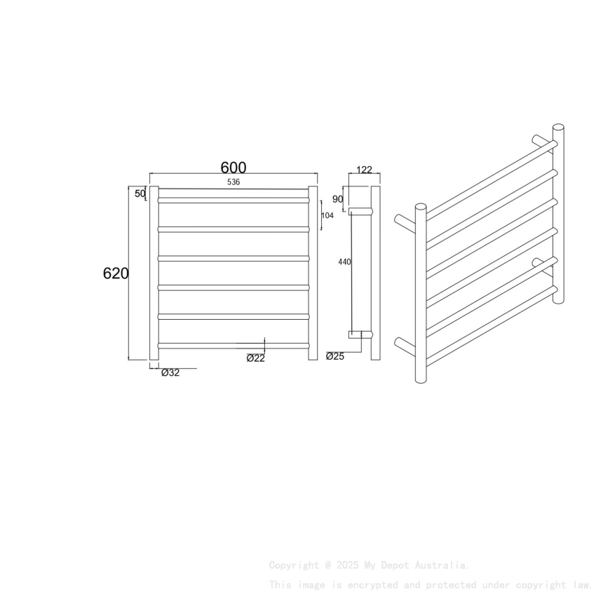 Brushed Nickel Black Electric Heated Towel Rack 6 Bars