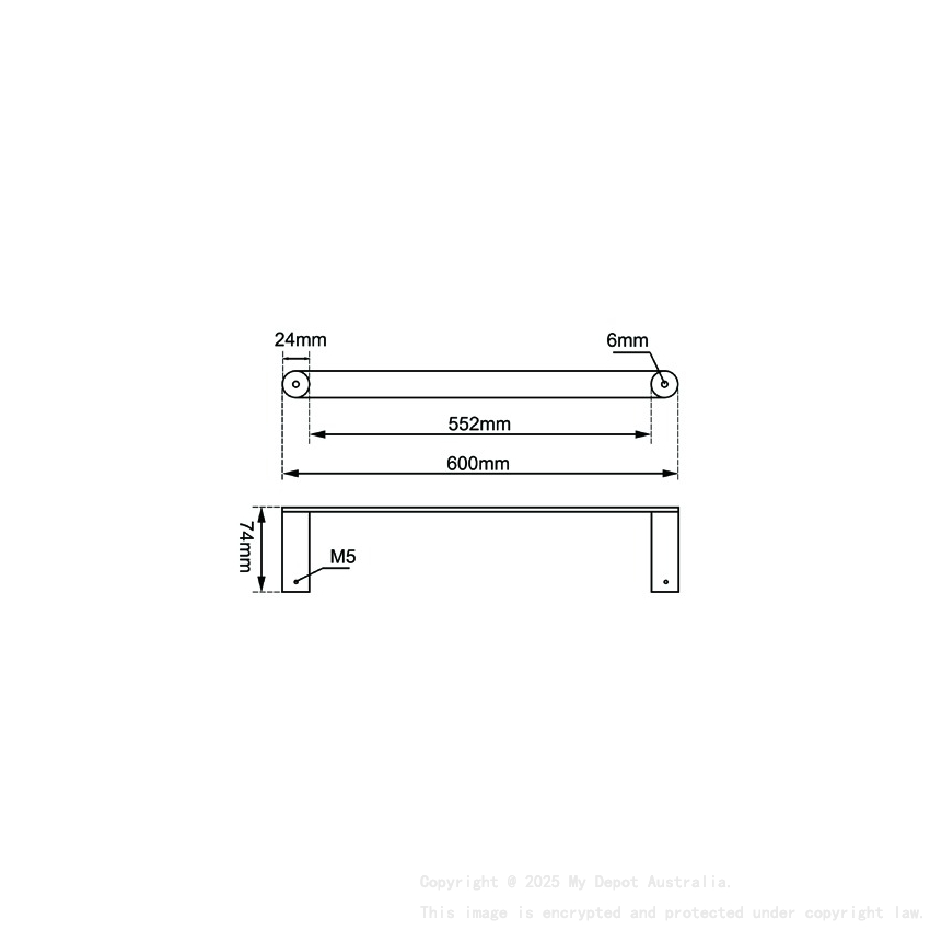 Brushed Nickel Single Towel Rail 600mm