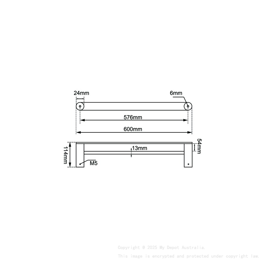 Brushed Nickel Single Towel Rail 600mm