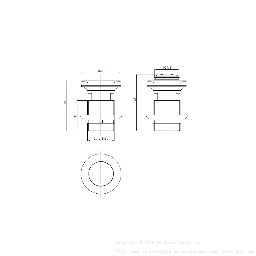 Pop-up waste 32mm, no O/F Matt Black