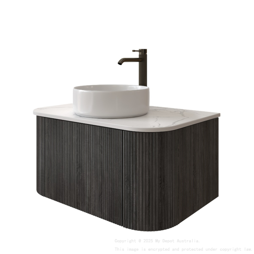 Kiama 750mm Dark Grey 1 Drawer Curved Wall Hung Fluted Bathroom Vanity