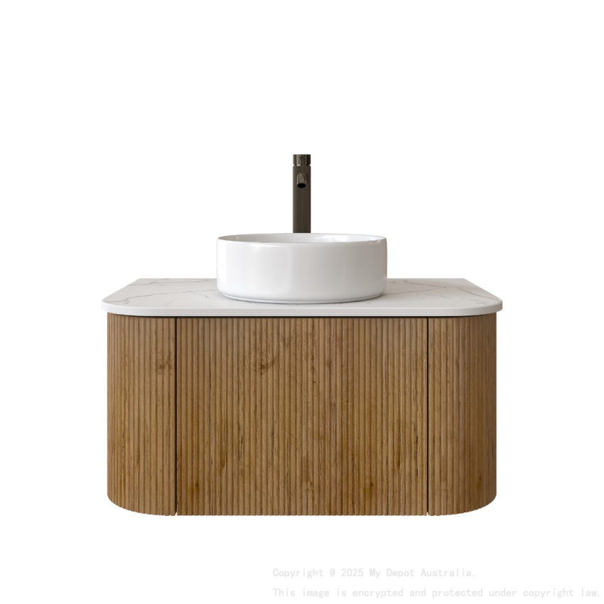 750mm Kiama Fluted Vanity Prime Oak 1 Drawer Curved Fluted Wall Hung Vanity Cabinet Only