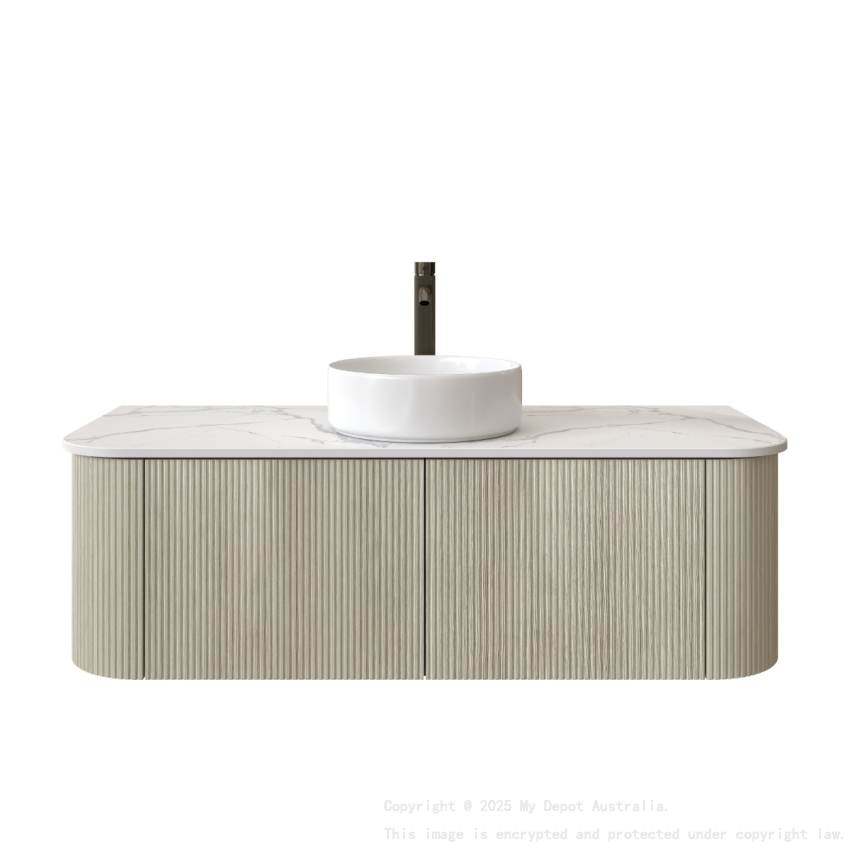 1200mm Kiama Coastal Oak 2 Drawers Curved Fluted Wall Hung Vanity Cabinet Only