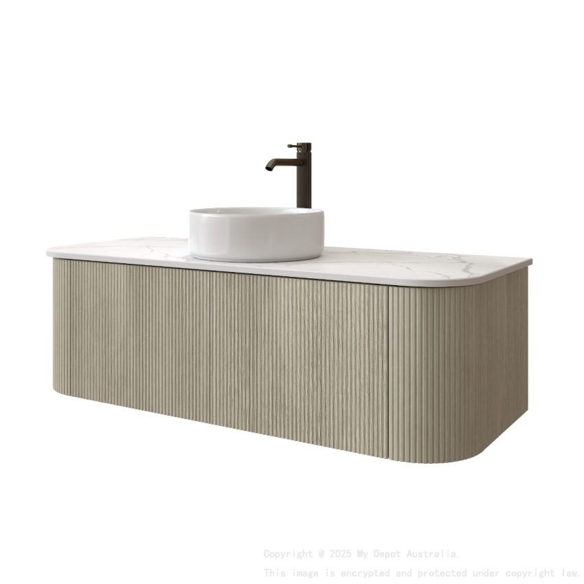 1200mm Kiama Coastal Oak 2 Drawers Curved Fluted Wall Hung Vanity Cabinet Only