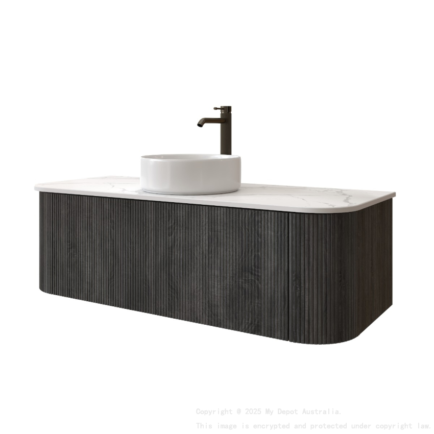 Kiama 1200mm Dark Grey 2 Drawers Curved Wall Hung Fluted Bathroom Vanity