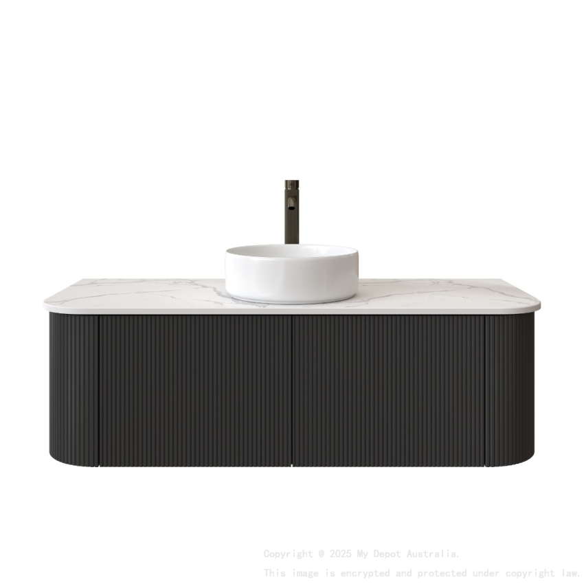 Kiama 1200mm Matte Black 2 Drawers Curved Wall Hung Fluted Bathroom Vanity