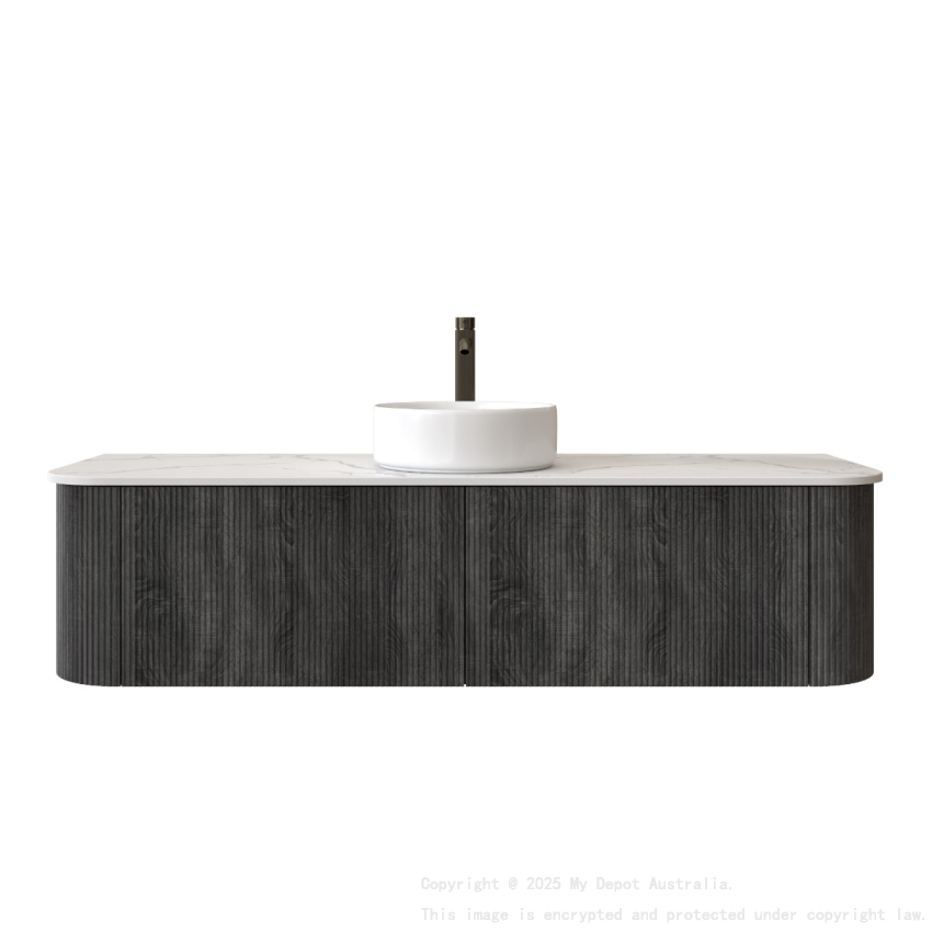 Kiama 1500mm Dark Grey 2 Drawers Curved Wall Hung Fluted Bathroom Vanity